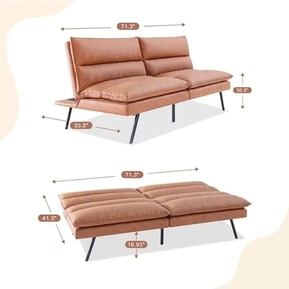 Faux Leather Memory Foam Sleeper Sofa