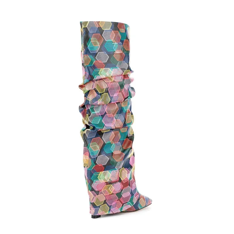Sexy Mixed Colors Pointed Toe Women's Knee High Boots