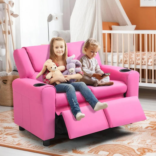 Double Recliner Toddler Loveseat W/Adjustable Footrest & Headrest