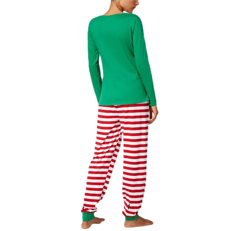 Family Christmas Pajamas Set Letter Striped Adult Kid Soft