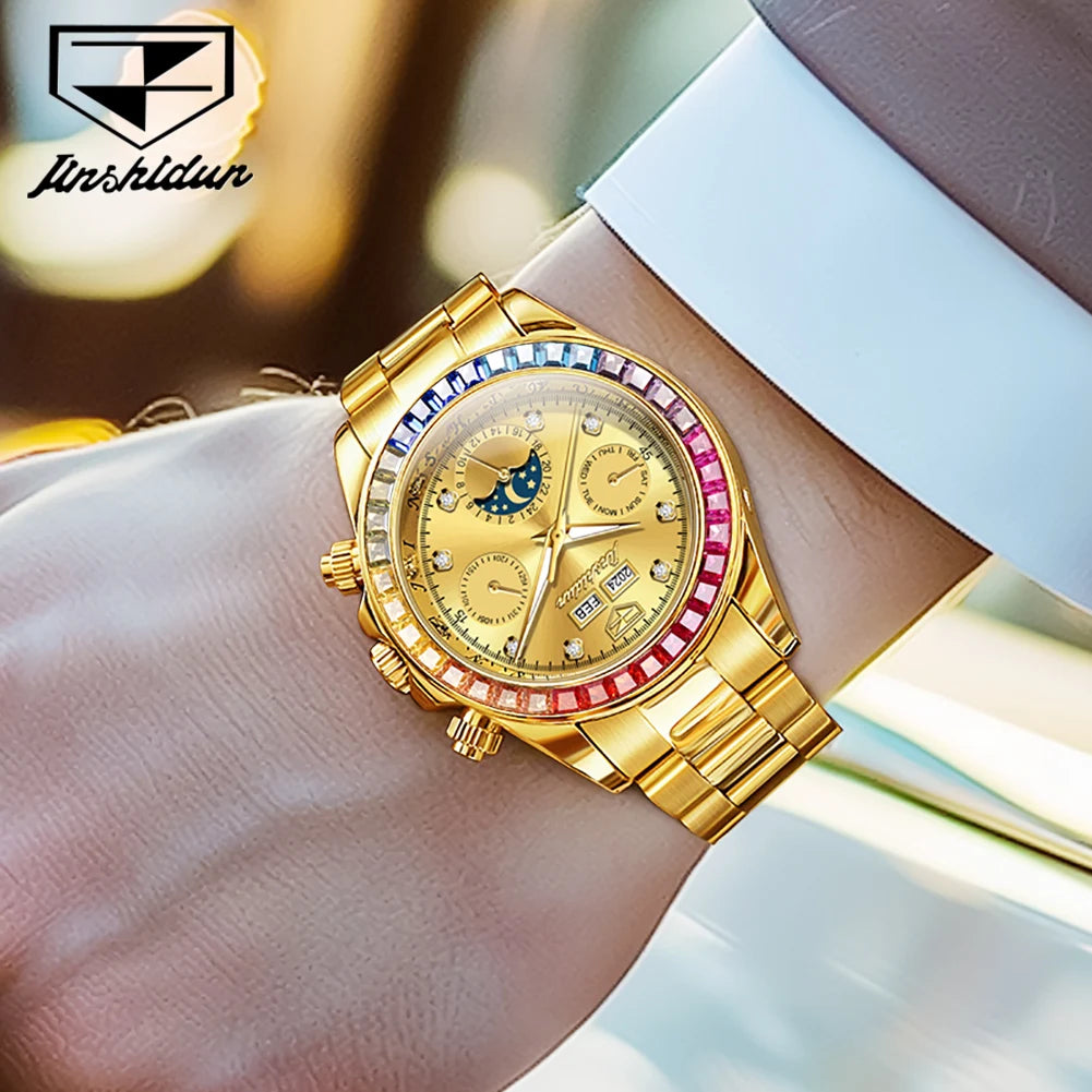 Fully Automatic Rainbow Gemstone Bezel Mens watch