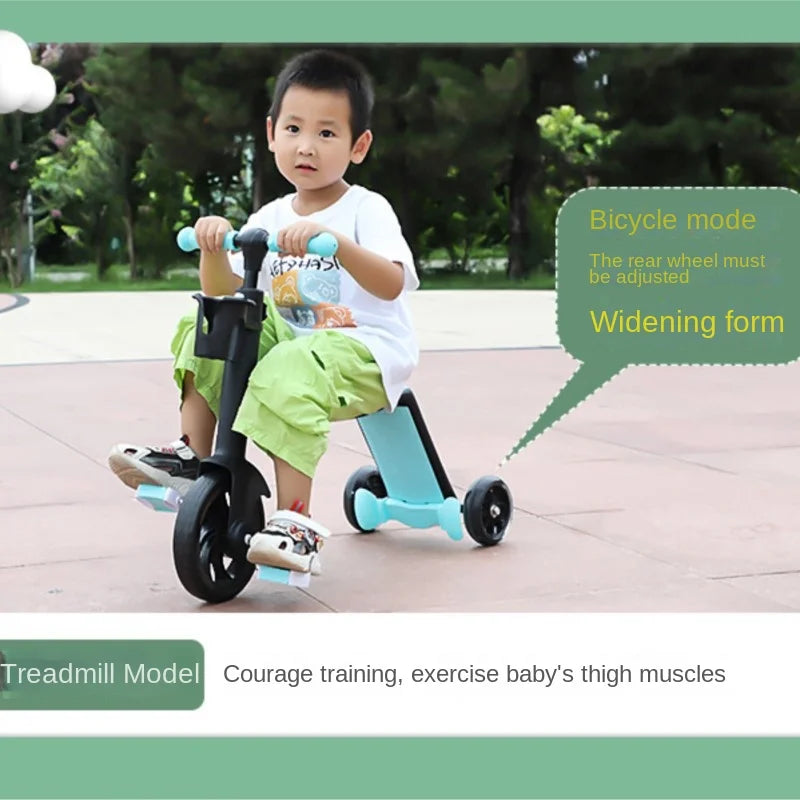 Three-in-one children's scooter folding tricycle