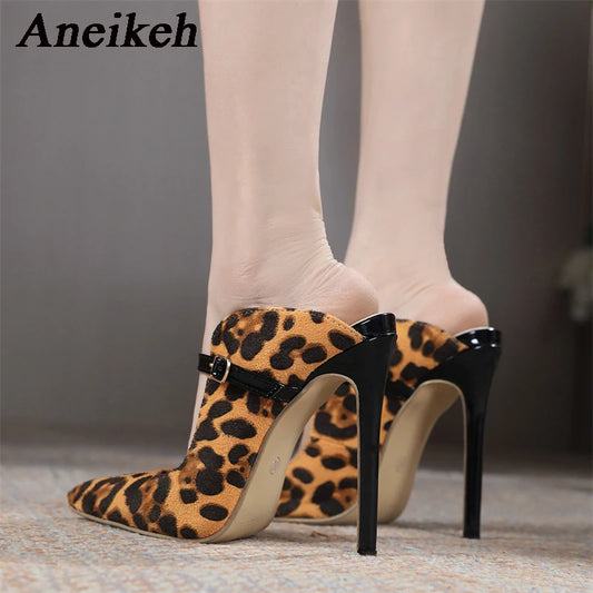 Leopard Print New Stiletto Mules Pumps