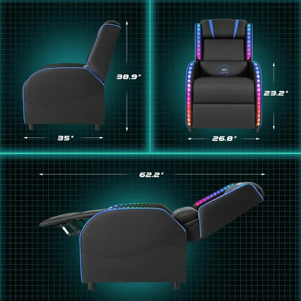 LED Gaming Massage Recliner Chair Racing Style