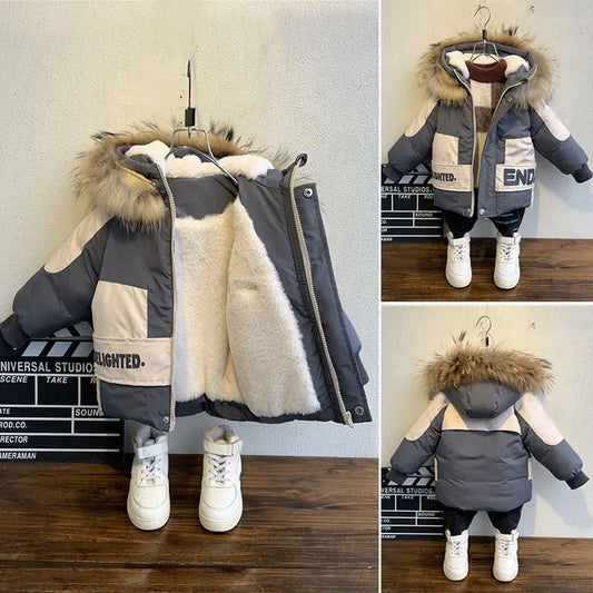 Fur Collar Hooded Cotton Jacket Boys 2-8Years