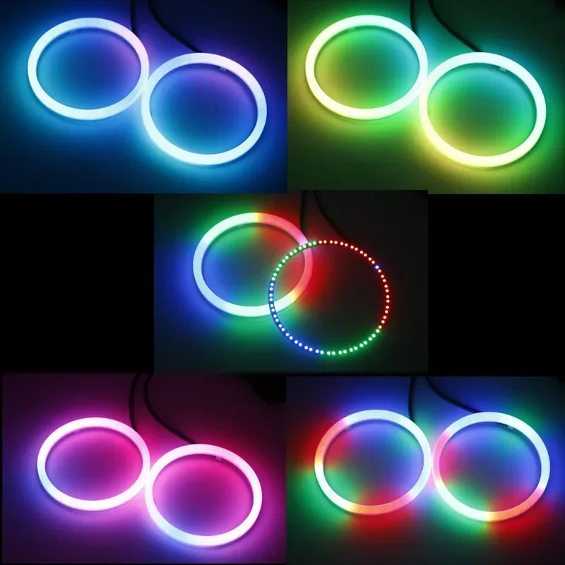 2PCS Car Colorful LED Angel Eyes Halo Rings LED Headlight Lamps for Car UTV Motorcycle