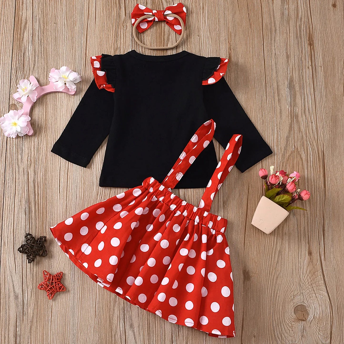 1-5 Years Girl Dots Tops Skirt Minnie Dress with Headband