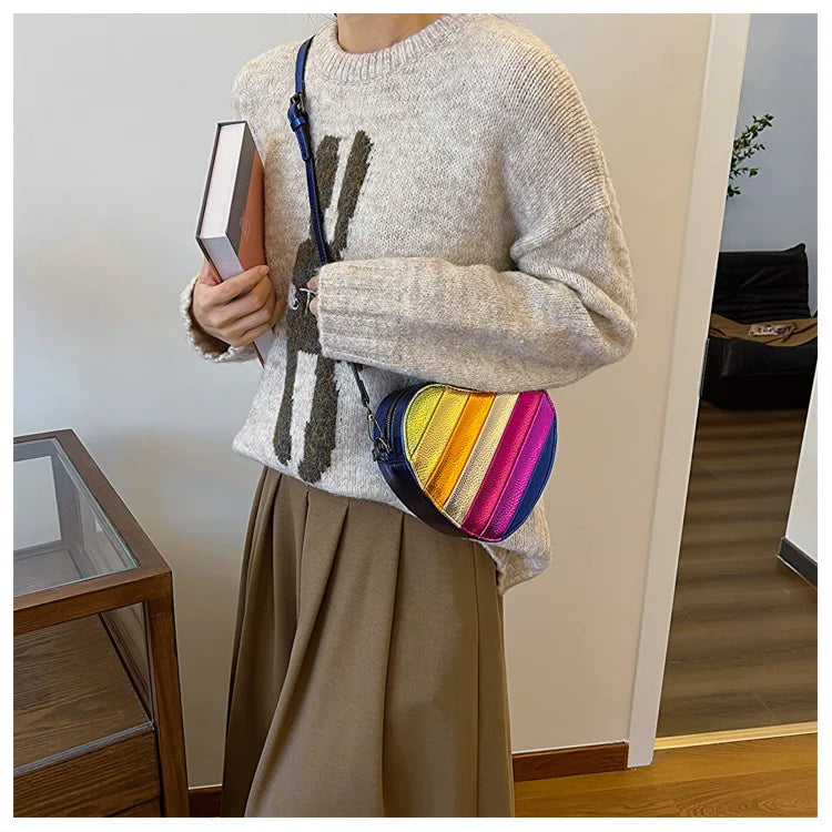 Fashion Design Mini Rainbow Heart Colorful Cross Body Bag