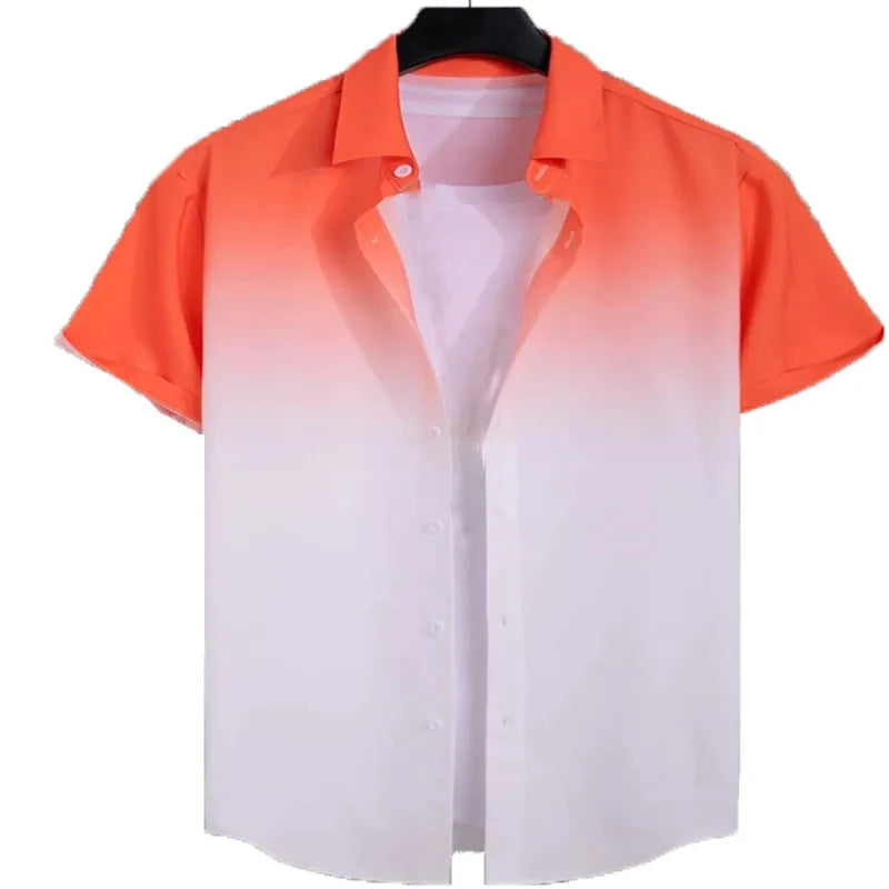 Men's Short Sleeve Shirt Gradient Color Casual Shirt