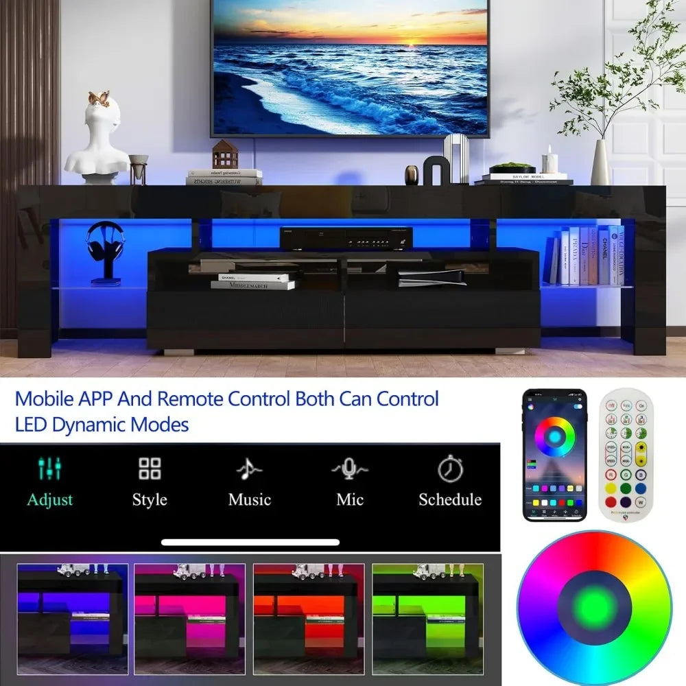 TV Stand 65/70 Inch Modern LED Gloss Entertainment Center Storage Drawer