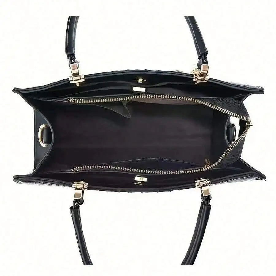 Croc-Embossed Top Handle Handbag with Detachable Wallet
