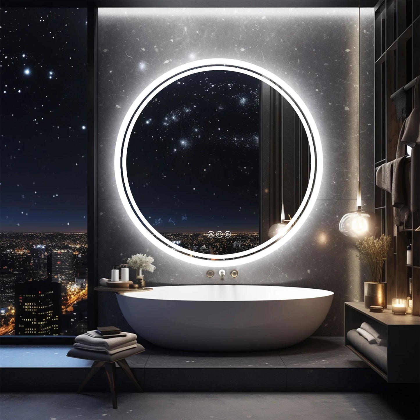 Circle Backlit Illuminated Wall Mounted Lighted Mirror Anti-Fog