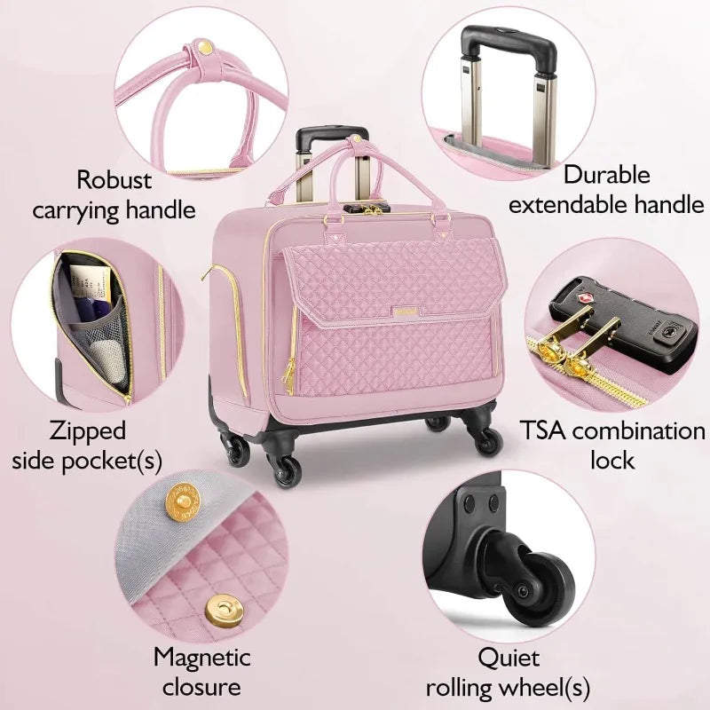 Rolling Laptop Bag with 4 Spinner Wheels and Telescopic Extendable Handle