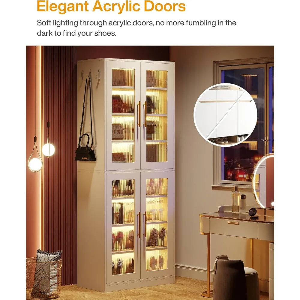 Shoe Storage Cabinet with Acrylic Doors and LED Lights 8-Tier