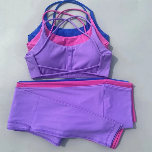 Solid Color Gym Yoga Set 2 Piece Workout Fitness Suit