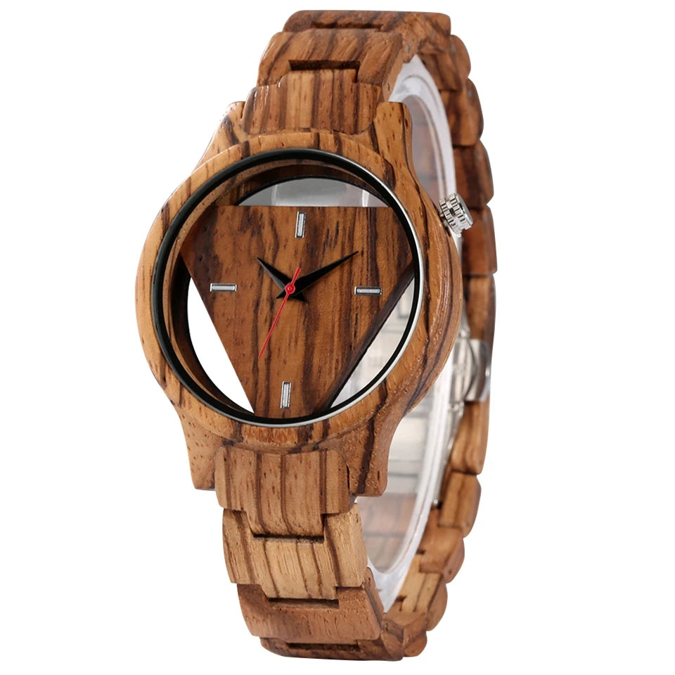 Geometric Bamboo Wooden Quartz Wristwatch