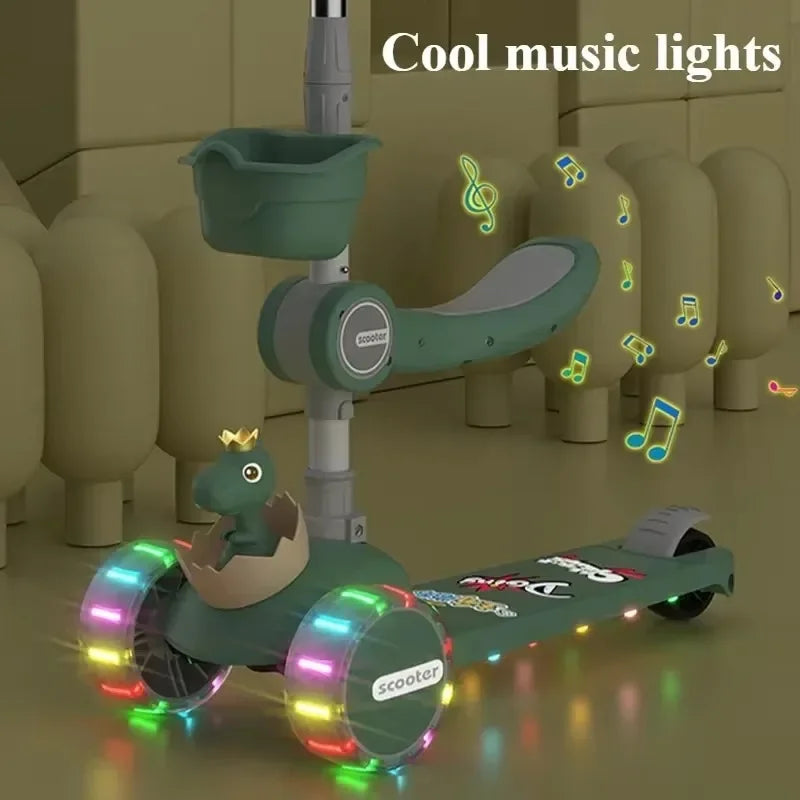3-in-1 Kids Kick Scooter with Removable Seat LED Lights
