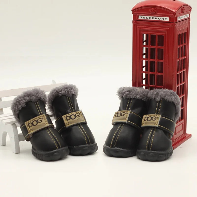 Super Warm Leather 4 Pcs/set Winter Pet Shoes