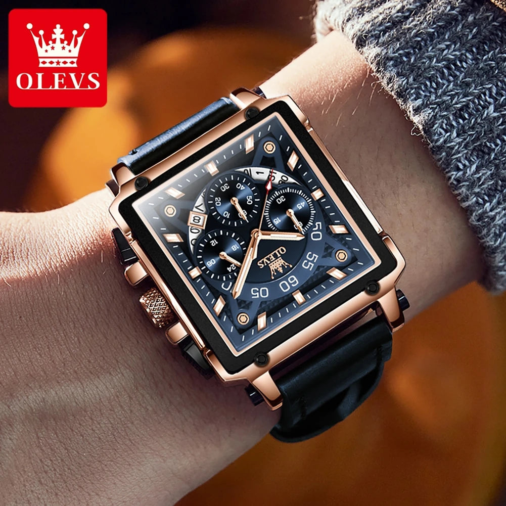 Chronograph Quartz Men's Watch Leather Strap 45MM