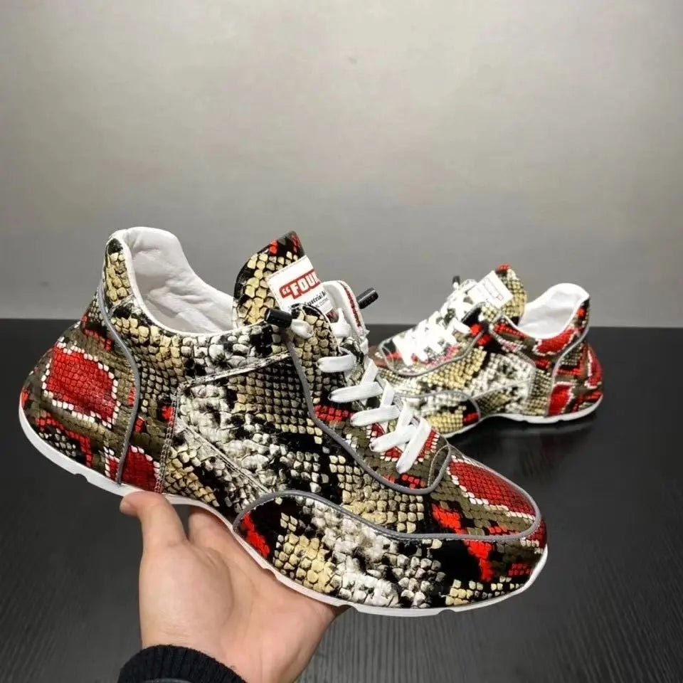new snake pattern men's leather casual shoes