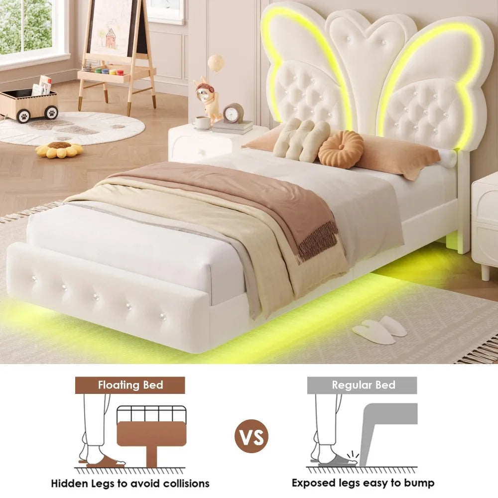 Twin Size Platform Bed Frame with Butterfly Tufted Headboard