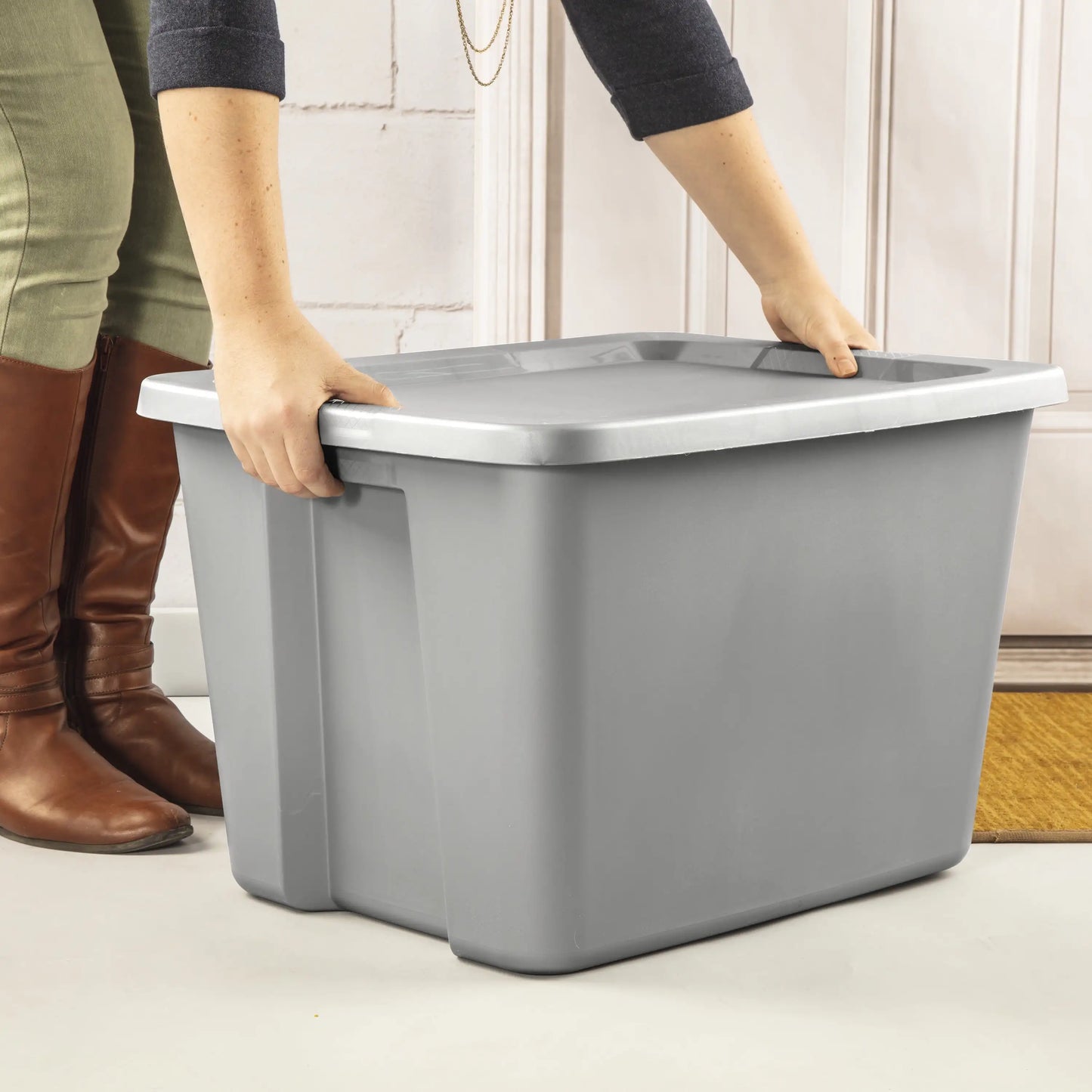 NEW  18 Gallon Tote Box Plastic Gray Set of 8