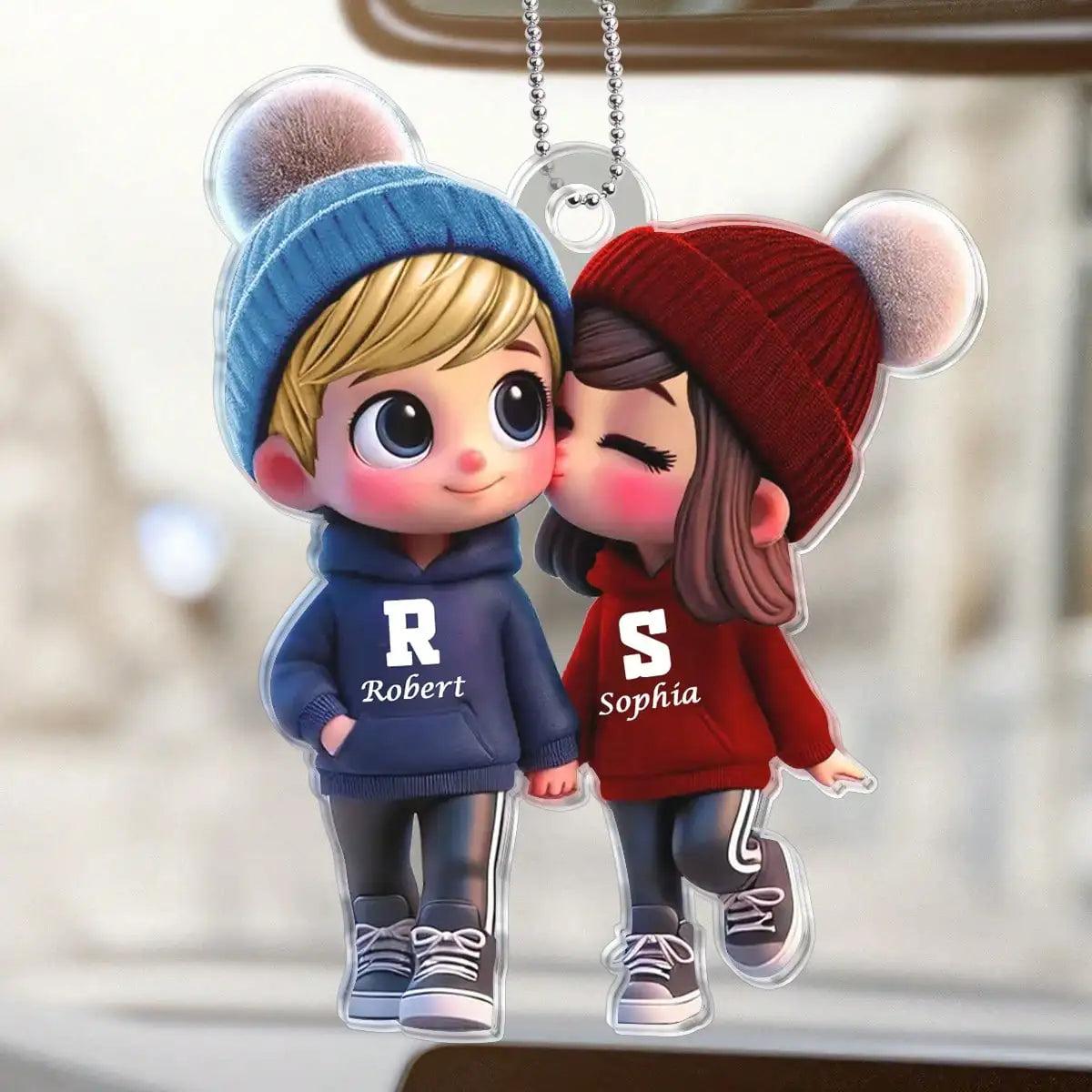 Custom 2D Flat Cartoon Couple Car Pendant