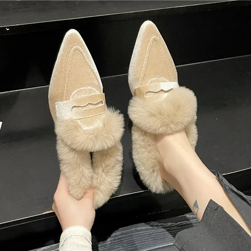 Pointed Toe Suede Plush Ladies Shoes