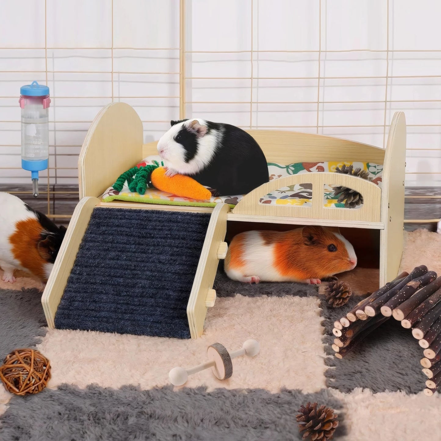 Multi-Level Guinea Pig Castle for Hamsters Bunny Chinchillas