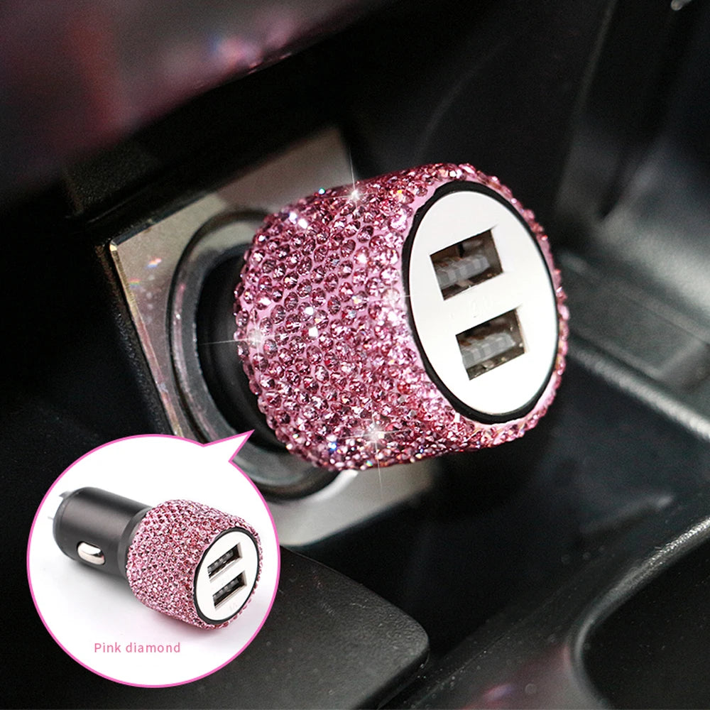 Bling Dual Port Fast Adapter Pink Diamond Accessories for Women