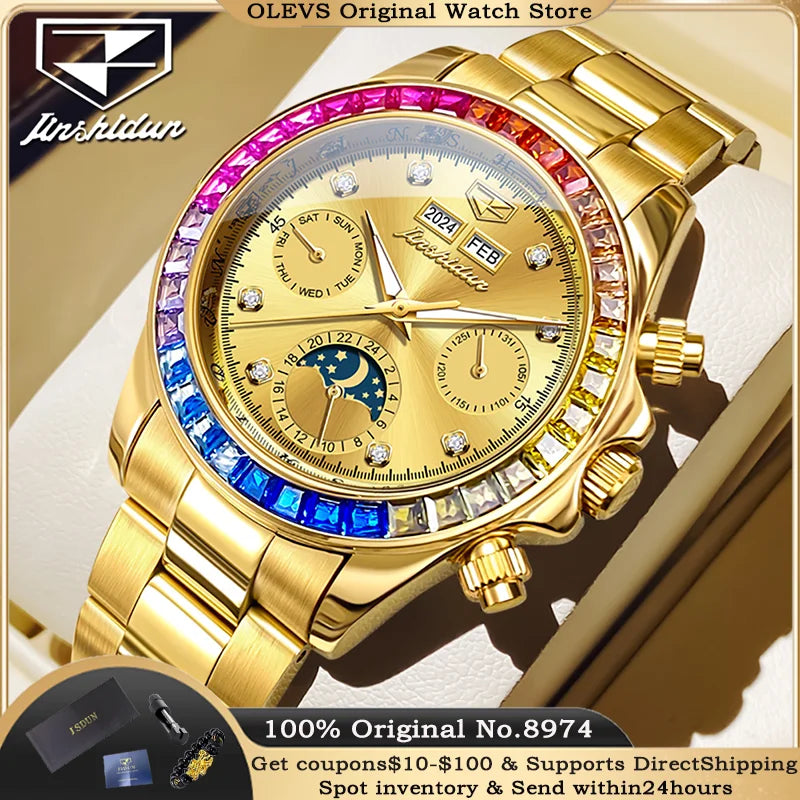 Fully Automatic Rainbow Gemstone Bezel Mens watch