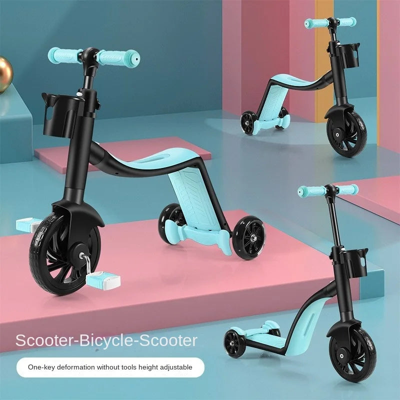 Three-in-one children's scooter folding tricycle