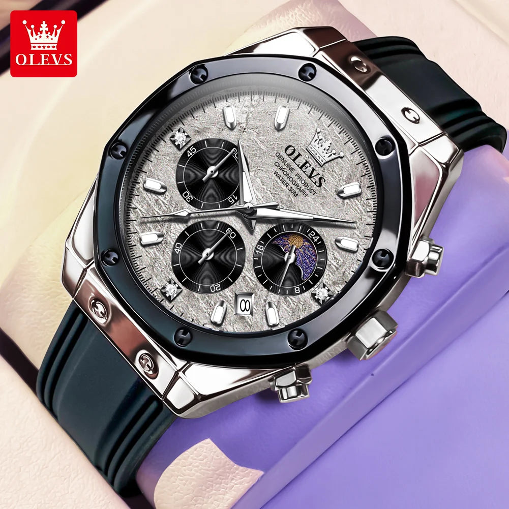 Waterproof Moon Phase Chronograph Quartz Watch