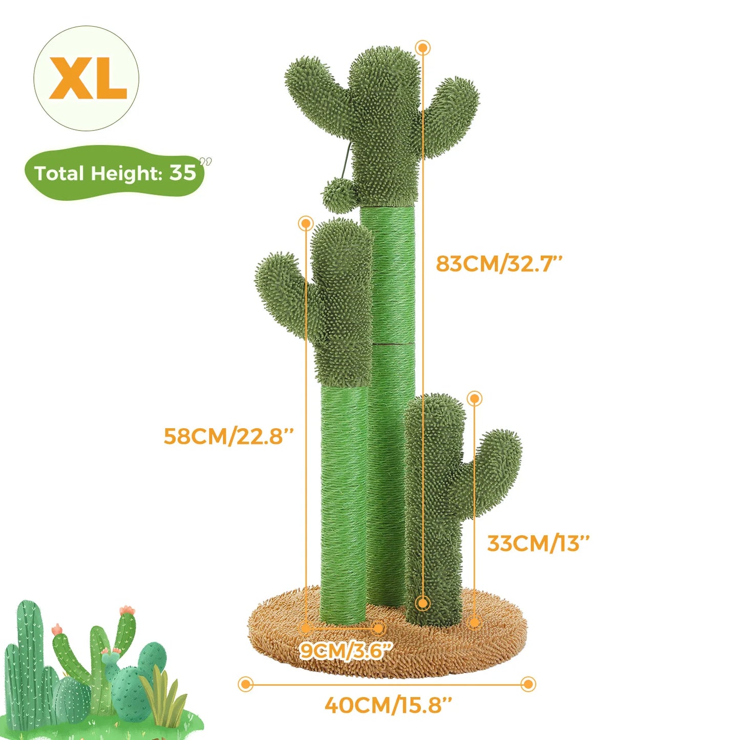 Cactus Cat Scratching Post with 3 Sisal Scratching Poles
