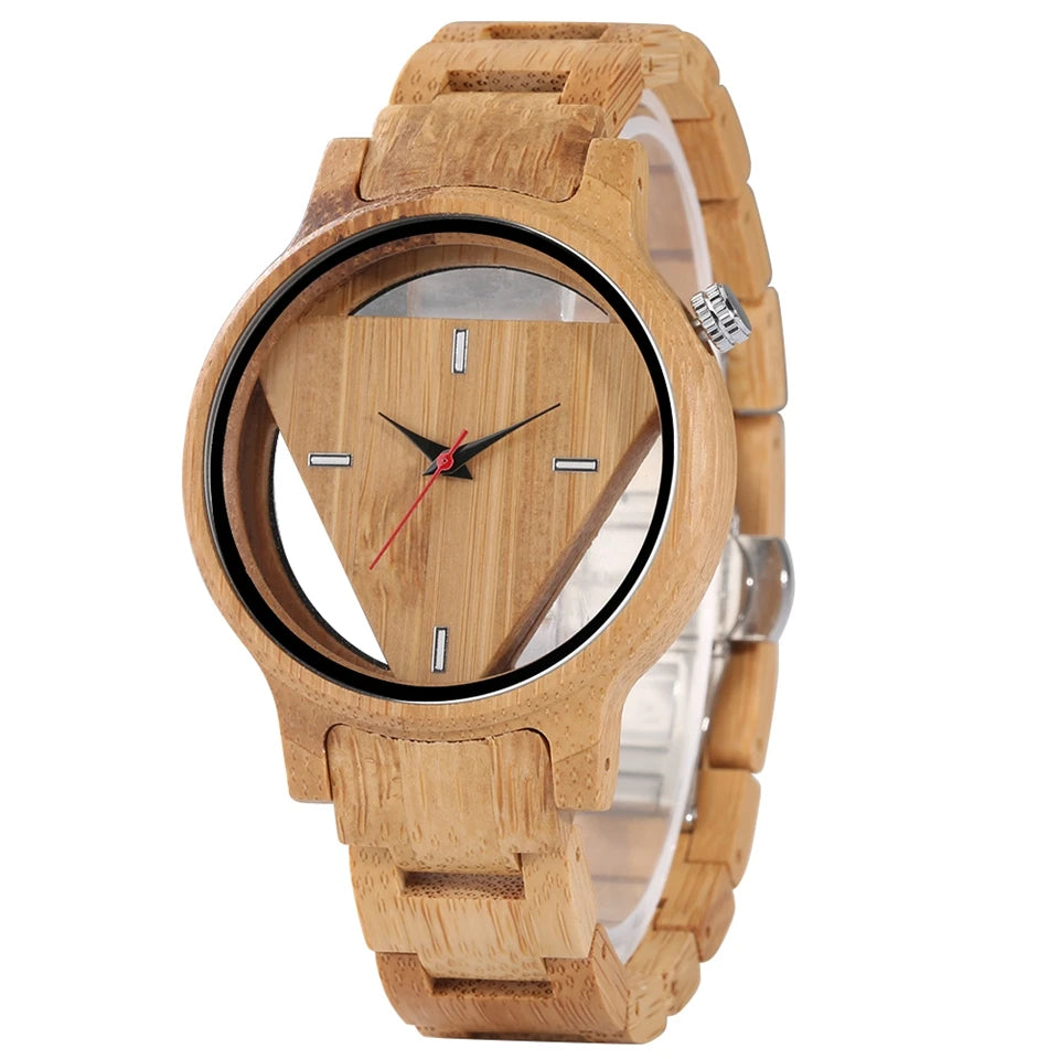Geometric Bamboo Wooden Quartz Wristwatch
