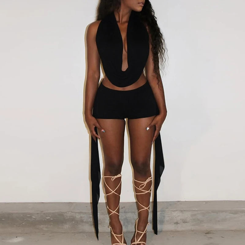 Solid Color Sexy Two-Piece Short Set
