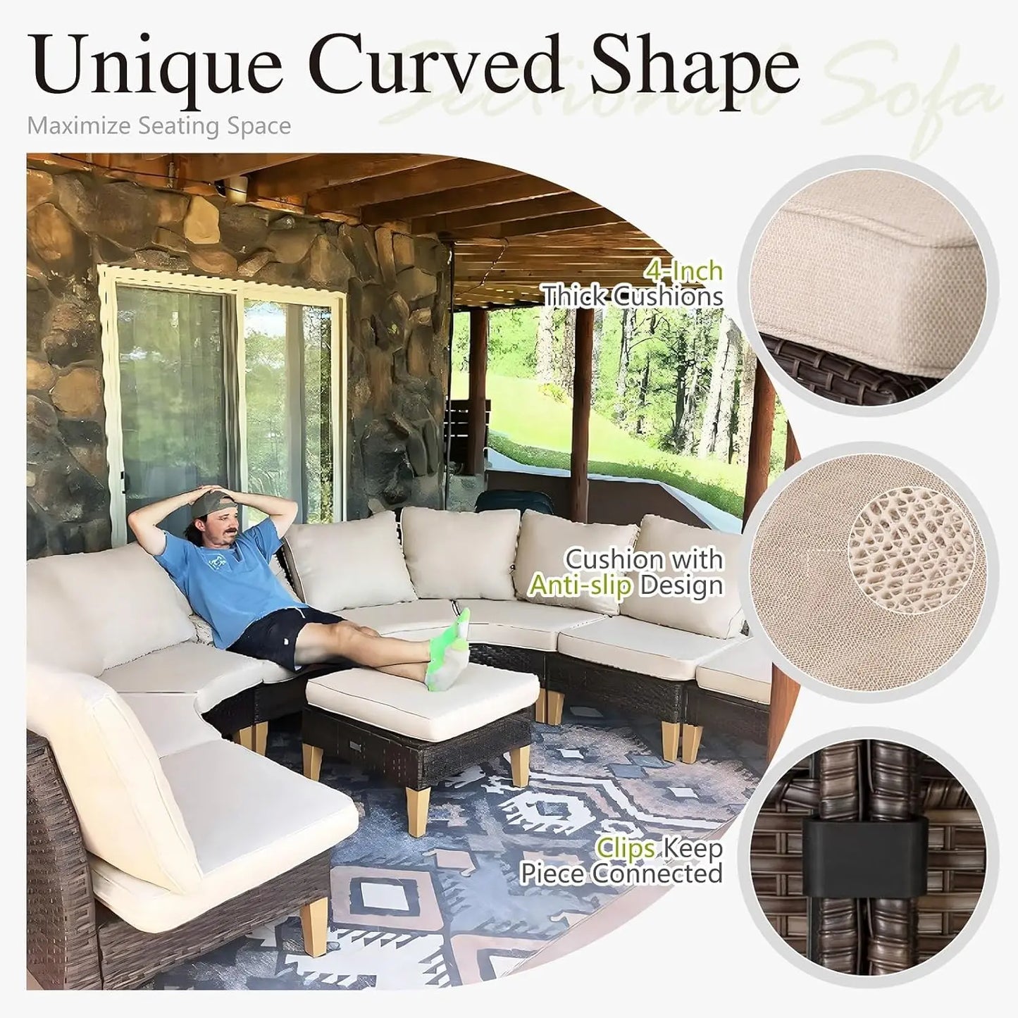 12 Piece Curved Outdoor Sectional Sofa Set