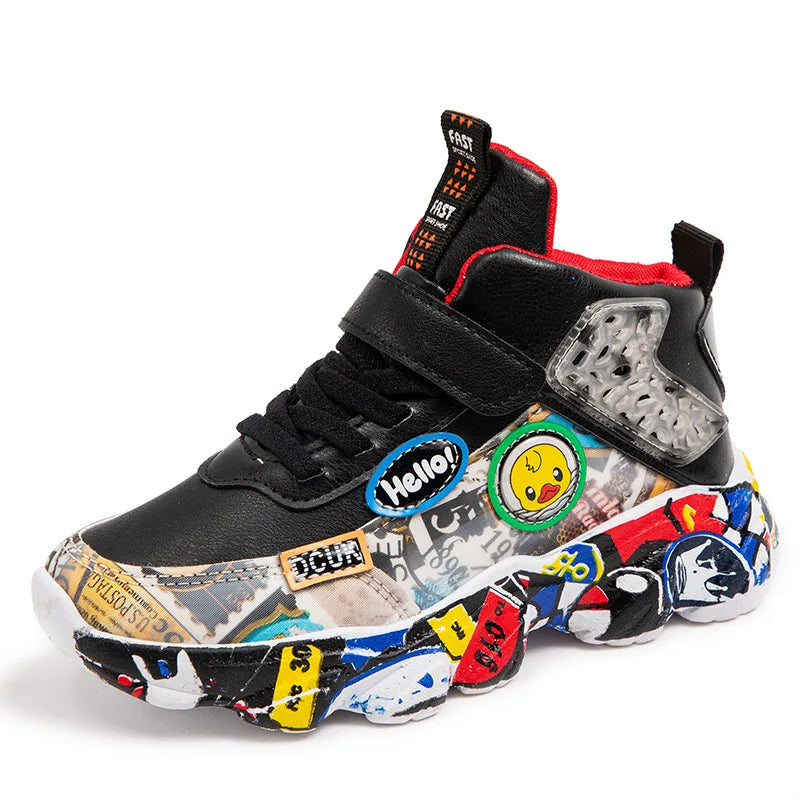 Size 26-36 Children Sports Sneakers Cartoon Graffiti Pattern
