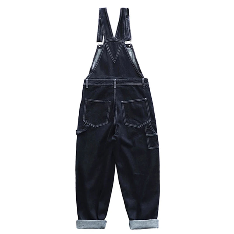 Multi-pocket Plain Striped Overalls