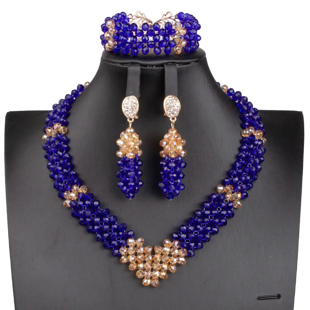 Sky Blue Crystal Beads African Jewelry Sets