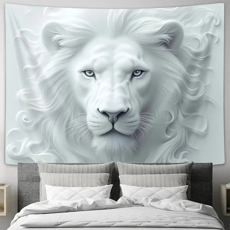 "White Lion Art Tapestry Decorative Wall Mural