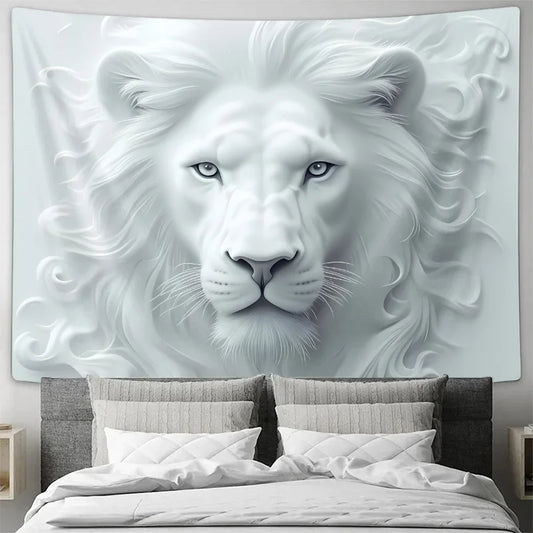 "White Lion Art Tapestry Decorative Wall Mural