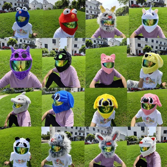 Cartoon Motorcycle Helmet Cover Fluffy Plush