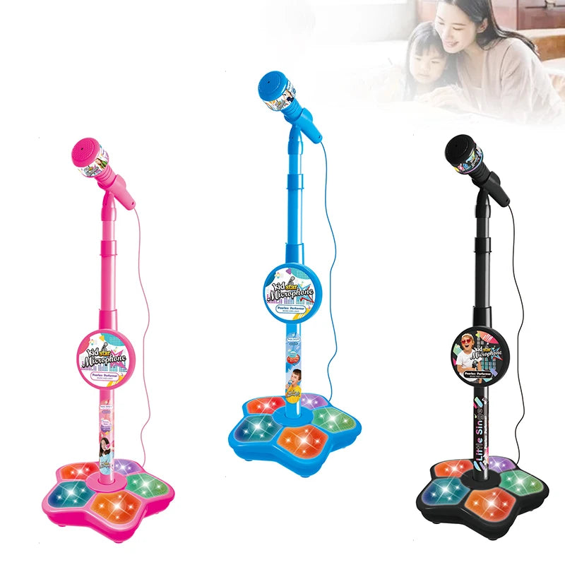 Kids Microphone with Stand Karaoke Mic Speaker with Lights