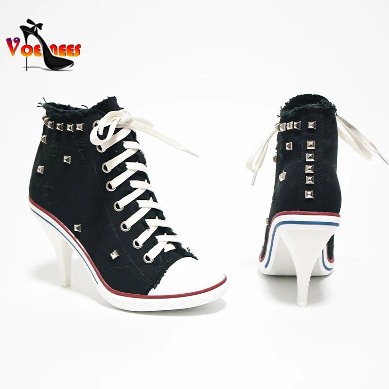 High Top Canvas Women Boots Thin Heel