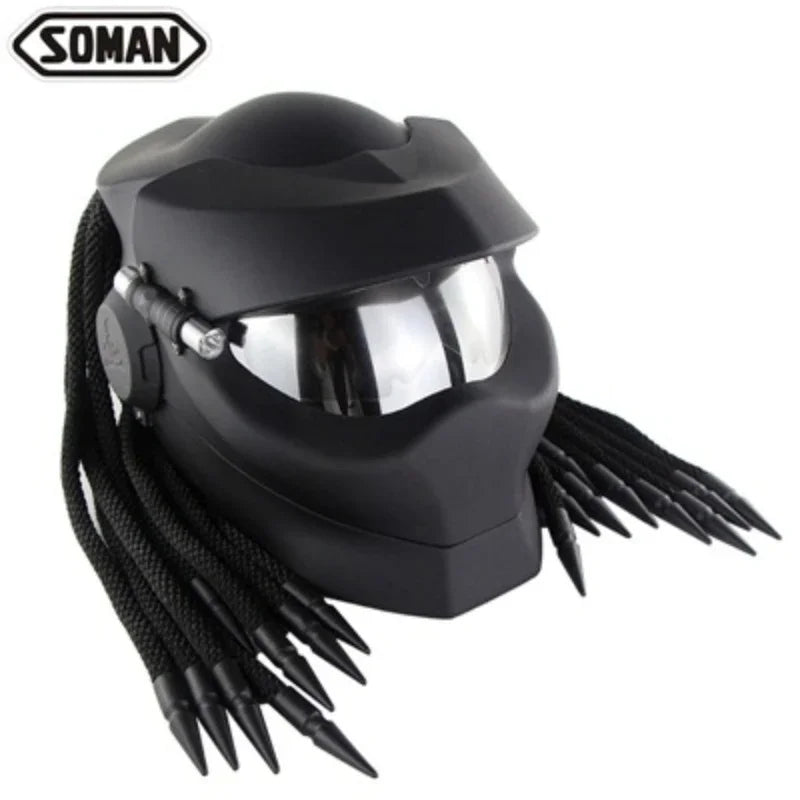 SOMAN Black Predator Full Face Retro Motorcycle Helmet