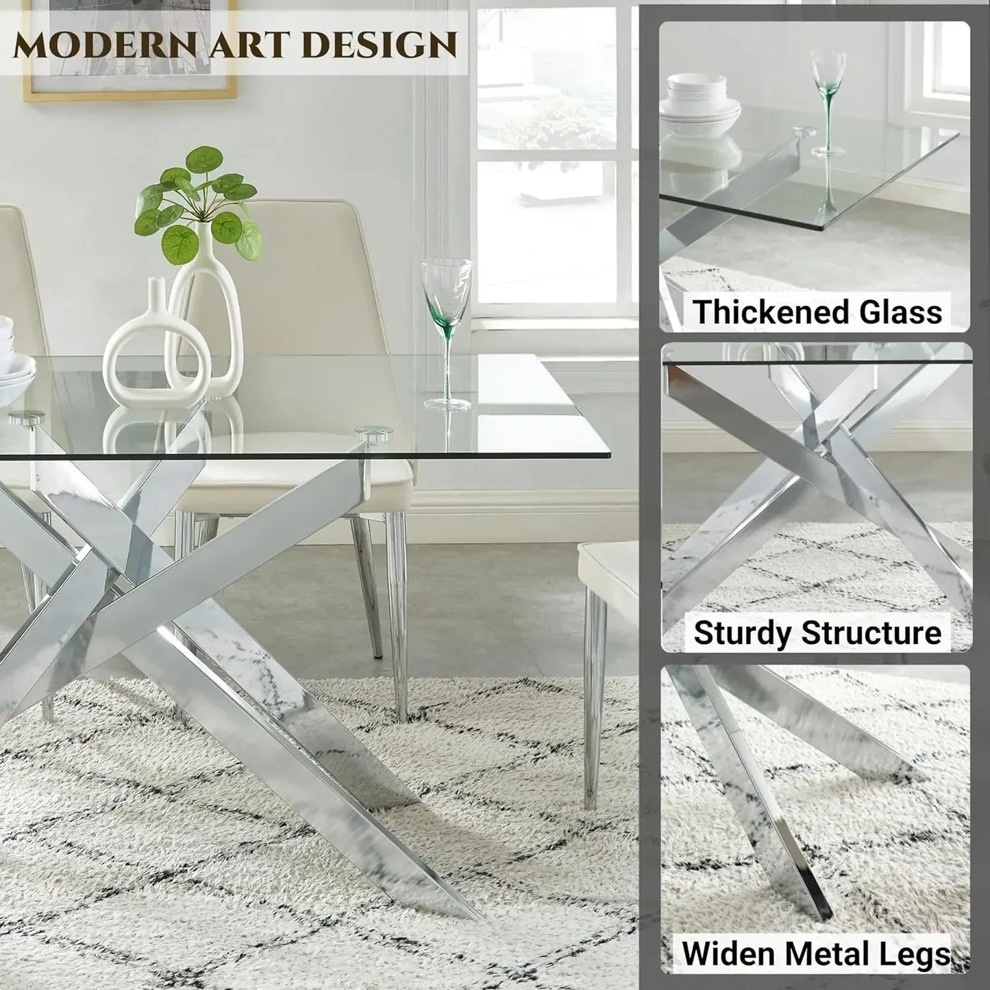 58.5”Rectangle Glass Dining Table tempered glass