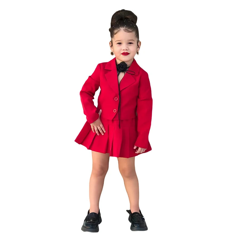 Long Sleeve Jacket & Miniskirt Suit For Girls 2 to 8 Years