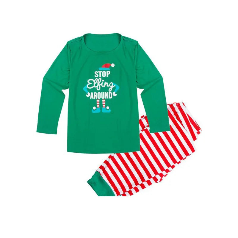 Family Christmas Pajamas Set Letter Striped Adult Kid Soft