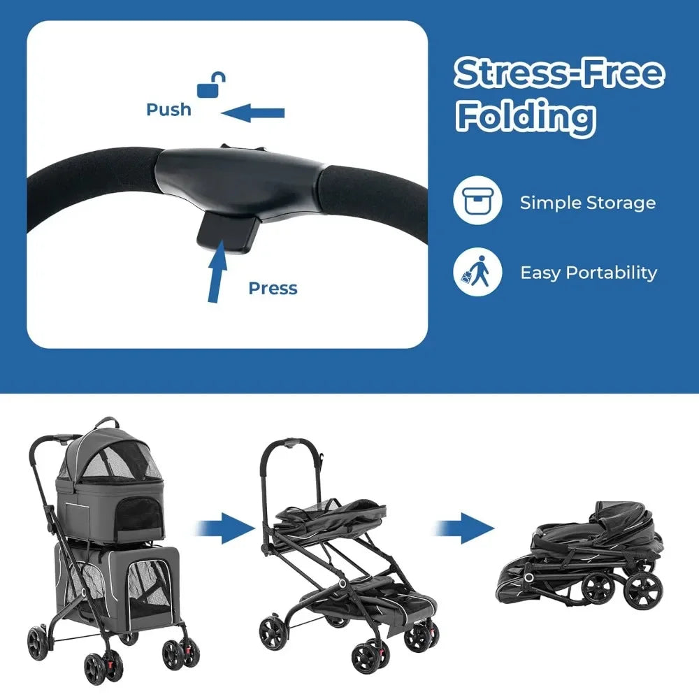 Double Dog, Cat Stroller, with Removable Carrycot